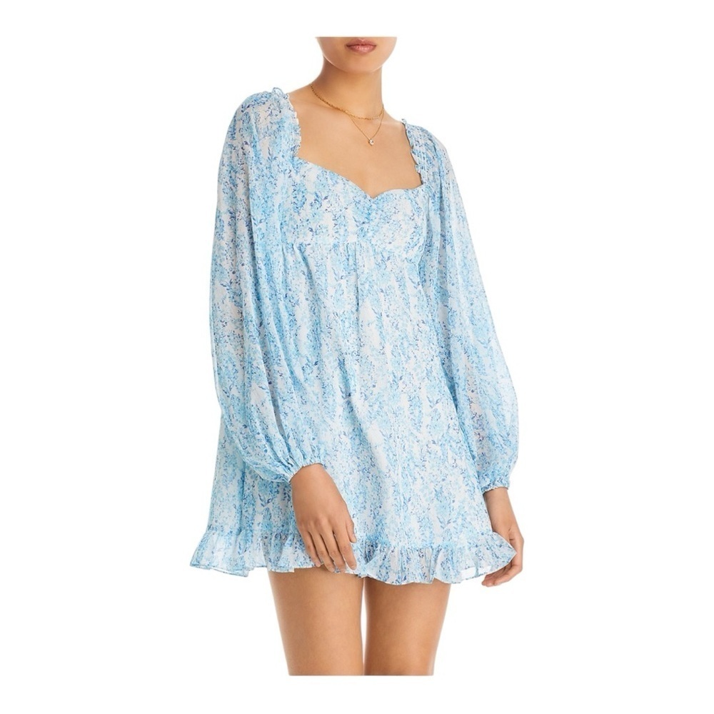 Aqua Floral Ruffle Mini Dress